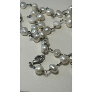 Freshwater Pearl Necklace‎ Opera 35in White Baroque Sterling Silver 925 Station